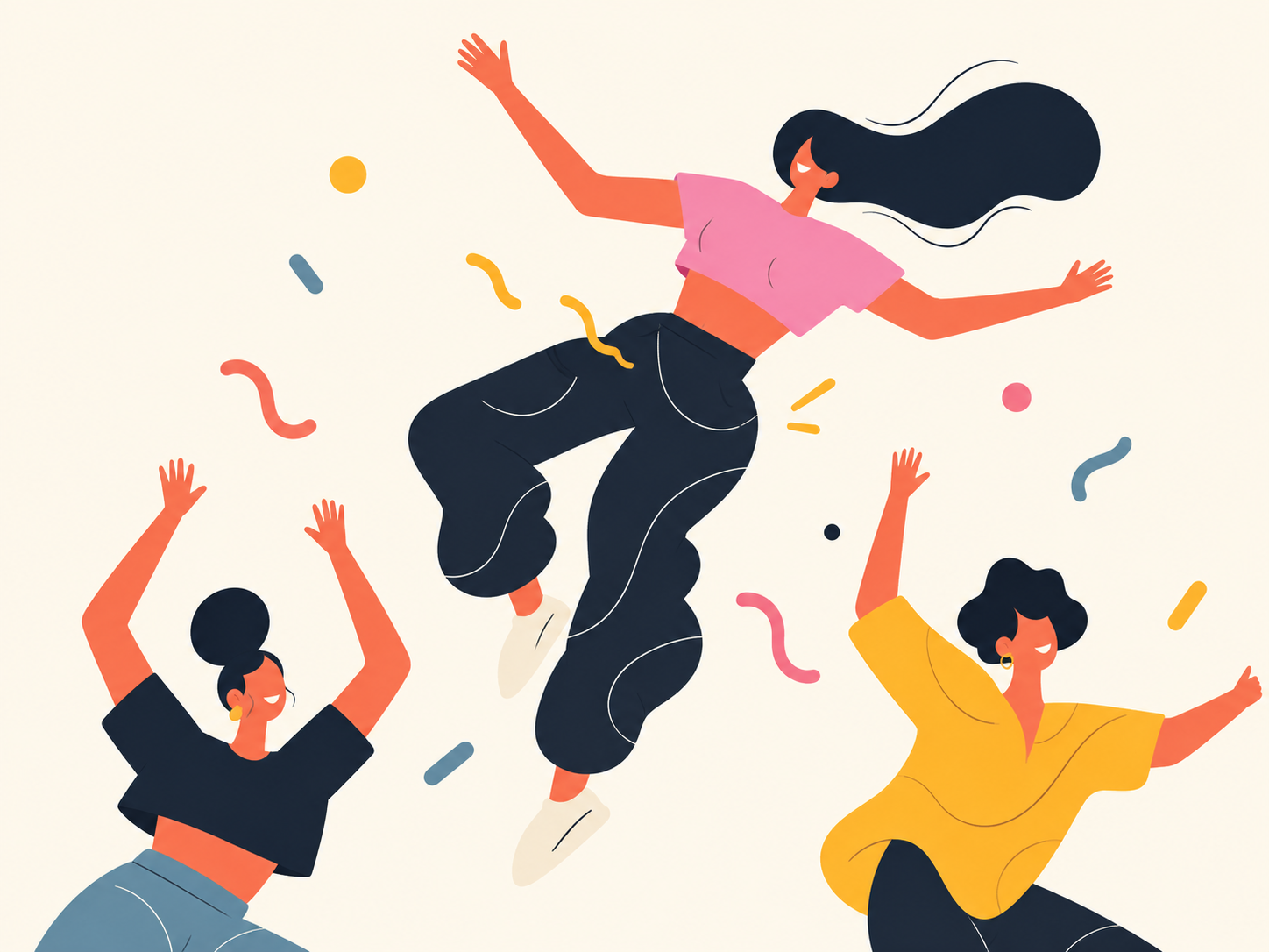 Illustrated women popping in celebration